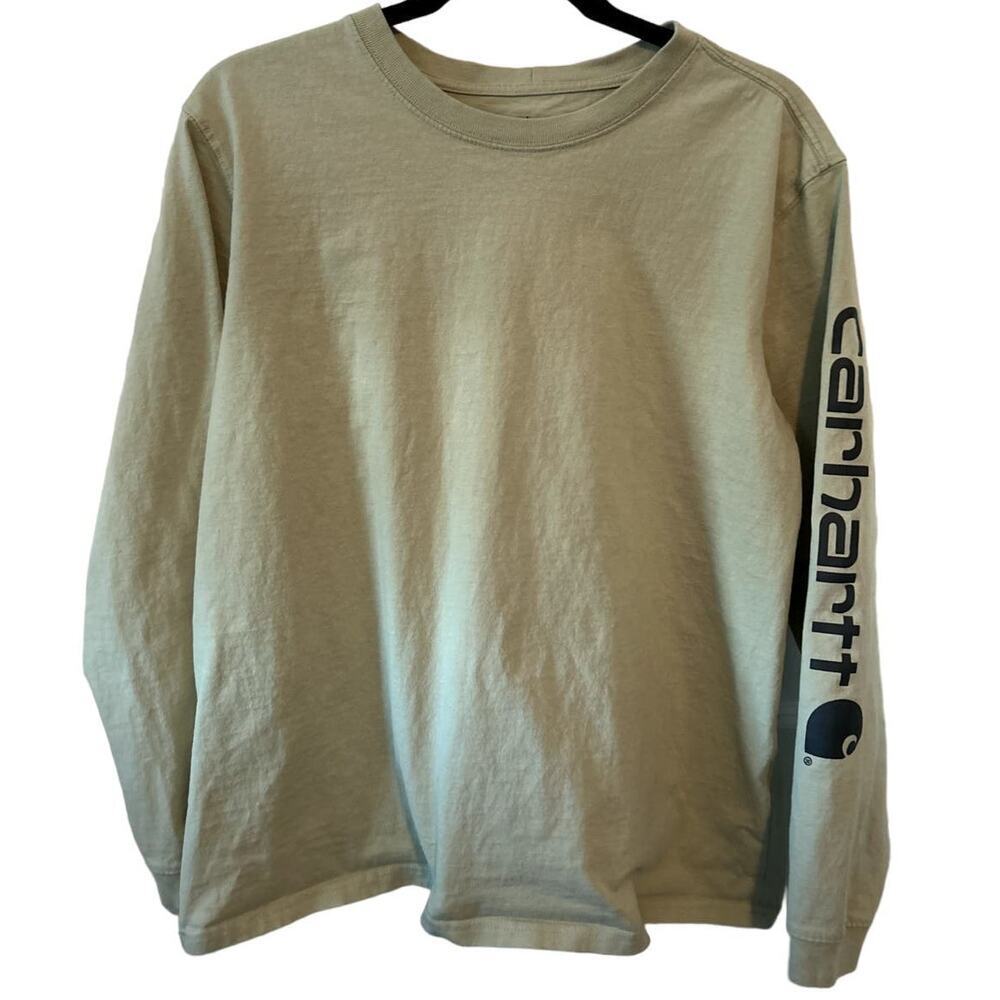 CARHARTT Logo Graphic Heavyweight Dried Clay Long Sleeve Loose Fit XL‎ T-Shirt